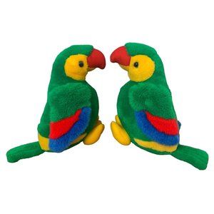 Vintage Plush Parrot Stuffed Animal Colorful Bird 1994 Logo Bear Twins Lot Of 2